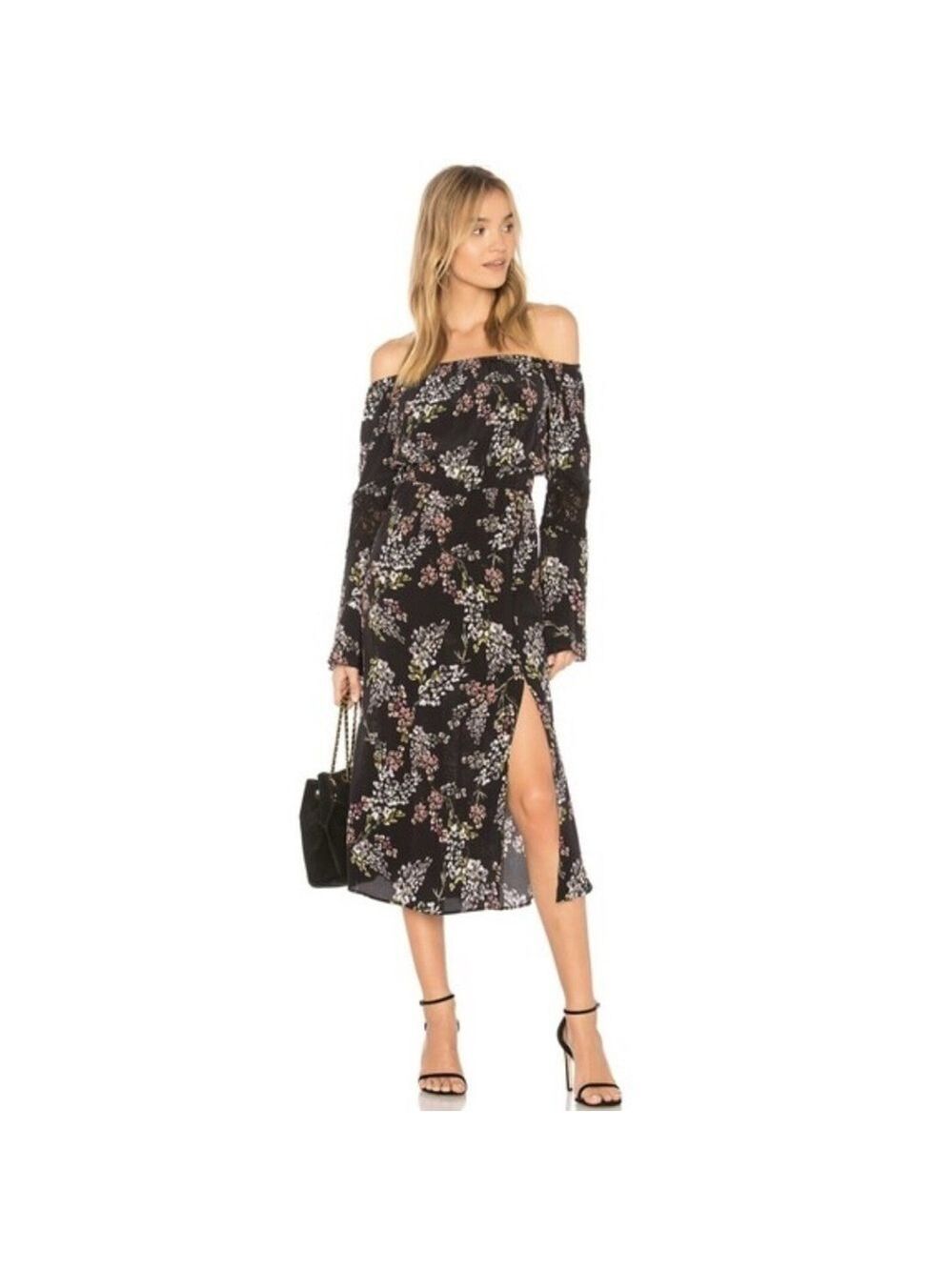 Stone Cold Fox Silk floral dress midi dress side slit Size 2 Whimsigoth Feminine